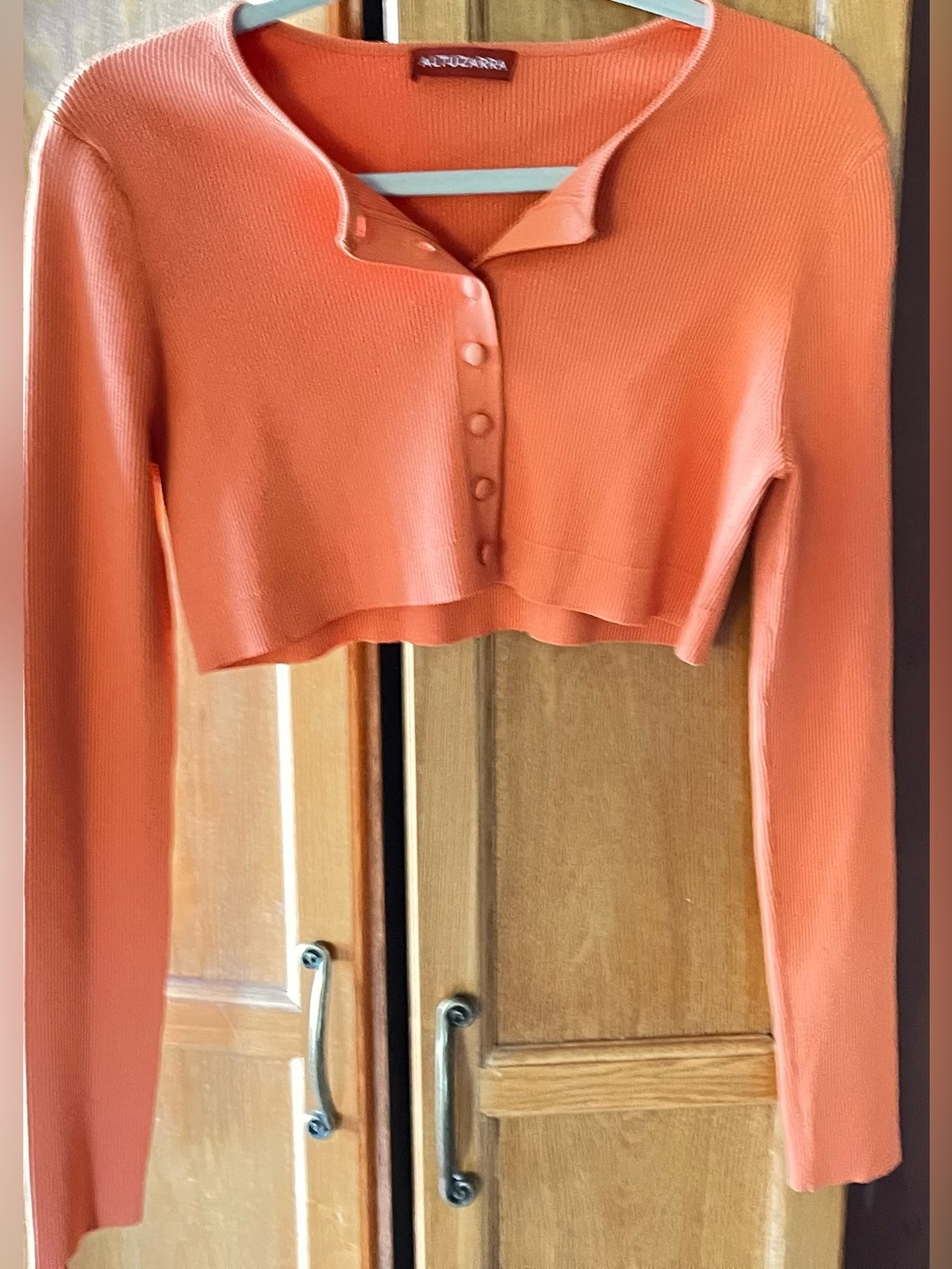 Altuzarra Coral-Orange Cropped Button-Front Knit Top. never worn